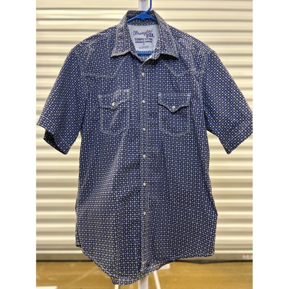 Wrangler Other - Wrangler Shirt Men M Blue 20X Competition Western Pearl Snap Geometric Comfort